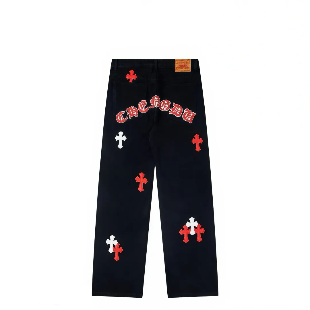 P210 💰 Chrome Hearts & CH city limited series Sanskrit cross patch patchwork leather jeans need to be washed and then disassembled and hand-stitched with sheepskin cross leather and then spliced ​​together to complete. The whole piece requires too much craftsmanship to explain. The texture can be seen in the hand, and it looks good. The styles with different washed textures are very friendly to people with thin legs and thick legs. The straight version is very flattering to the leg shape. The moderate length is timeless and can be matched easily and casually. It is the basic styling foundation for various styles and is a must-have in the wardrobe! The fabric is stiff but also makes the upper body soft without losing texture. The washing process is even more perfect. It is a must-have item for everyone! ! ! Washed wheat, hang tag, pants label, three labels are complete, the upper body effect is particularly stiff and stylish, super stylish, same style for men and women - Color: Size: 28 30 32 34 36